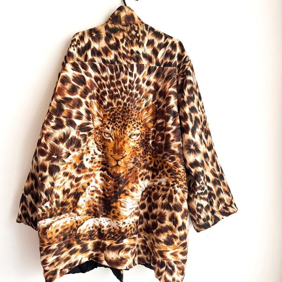Vintage Tiger Animal Print Quilted Silk Lightweight Jacket Reversible XL - Picture 1 of 5